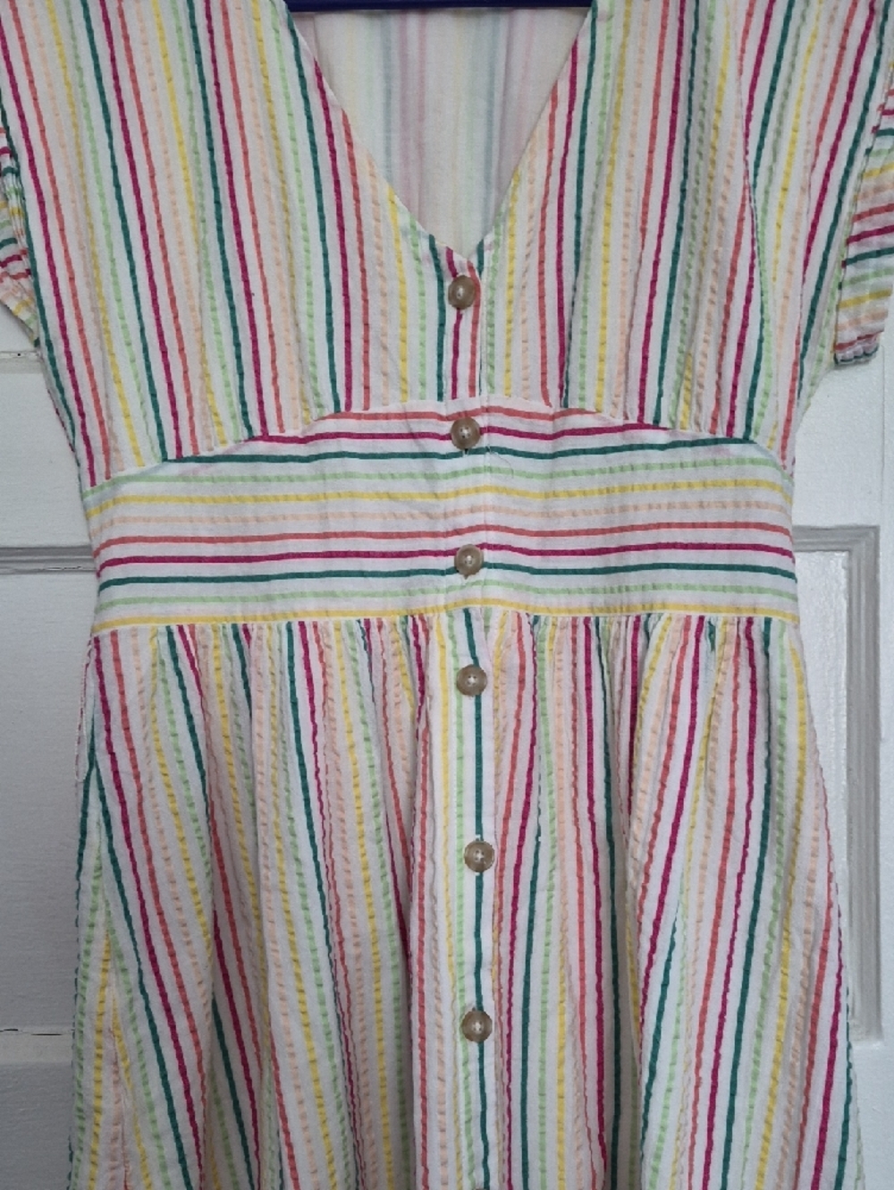 LOFT White Midi Dress with Multicolor Stripes - Picture 2 of 14